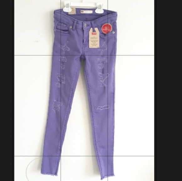 (SOLD) Levi's 710 distressed purple super skinny jeans with adjustable waist - Picture 3 of 10